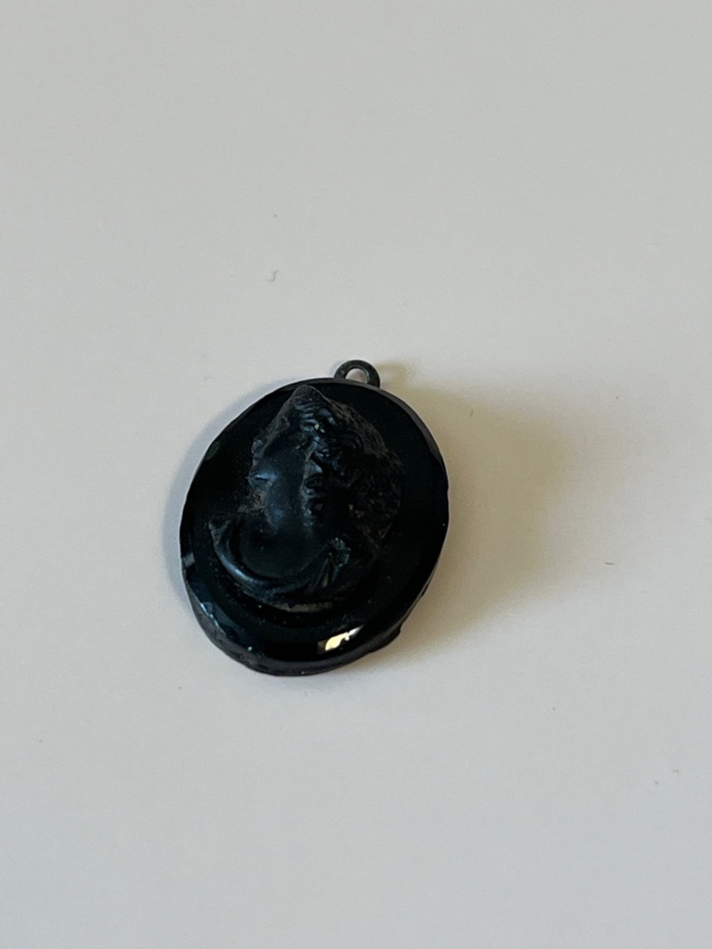 178 Vintage Black Glass Cameo Pendant Victorian Revival Intaglio Style